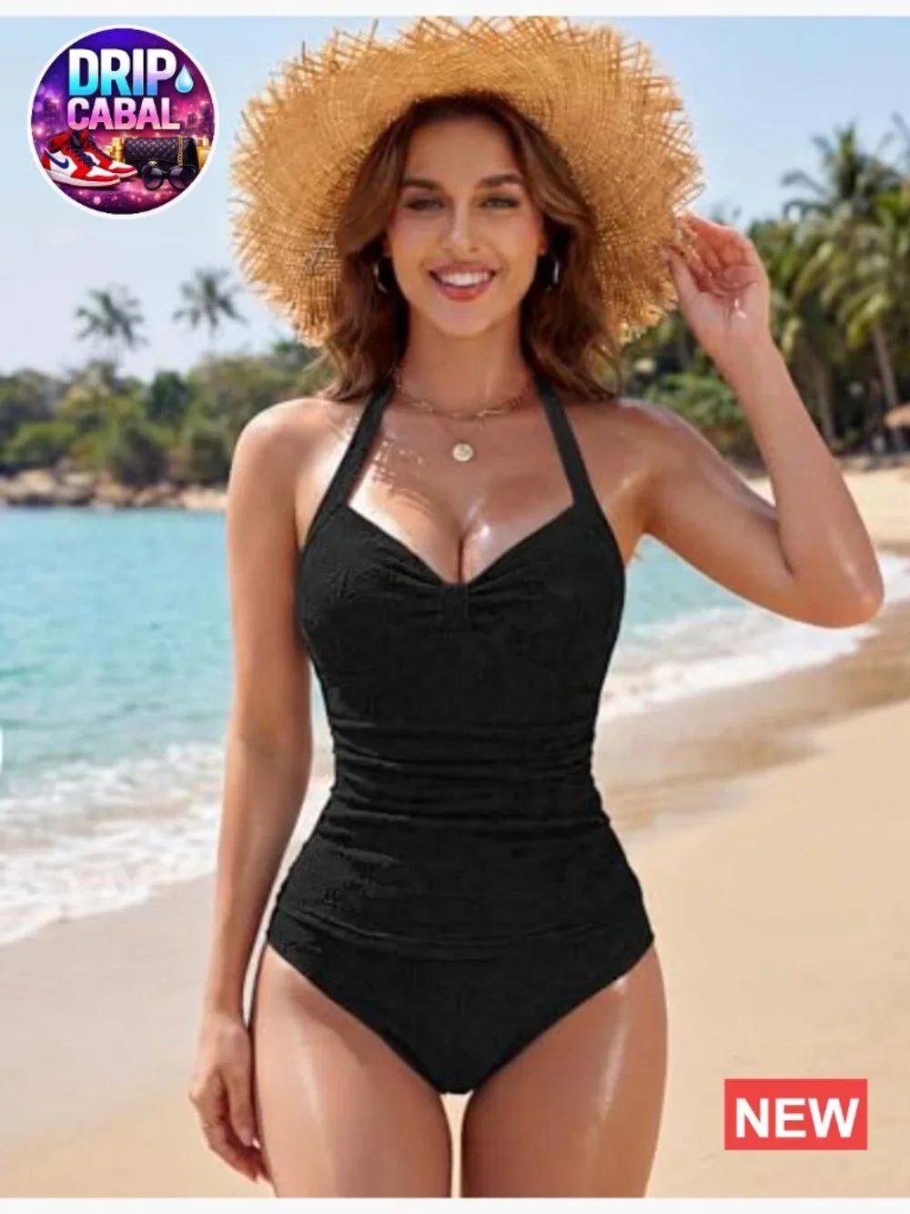Tummy Control Tankini Set with Halter Push Up Full Coverage Two Piece Swimwear